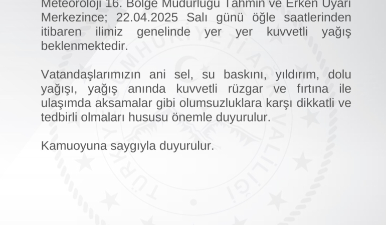 Kuvvetli Yağış Uyarısı: Ani Sel, Su Baskını ve Fırtına Riskine Dikkat!